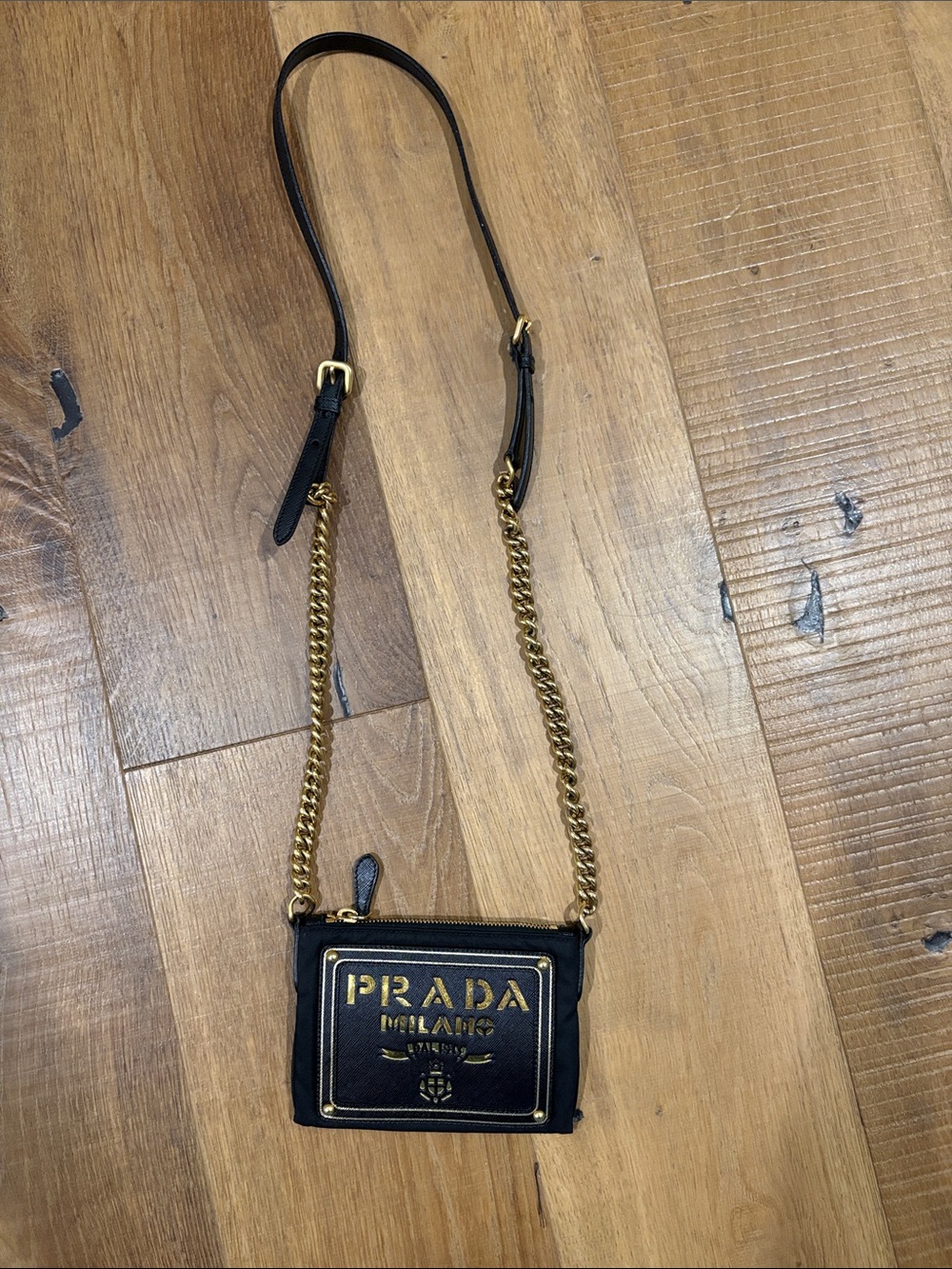 Prada Black Leather Crossbody Bag with Gold Hardware